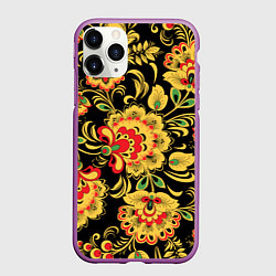 Чехол iPhone 11 Pro матовый Желтая хохлома, цвет: 3D-фиолетовый
