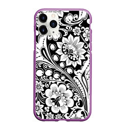 Чехол iPhone 11 Pro матовый Хохлома черно-белая, цвет: 3D-фиолетовый