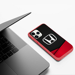Чехол iPhone 11 Pro матовый Honda: Grey Carbon, цвет: 3D-красный — фото 2