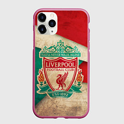 Чехол iPhone 11 Pro матовый FC Liverpool: Old Style, цвет: 3D-малиновый