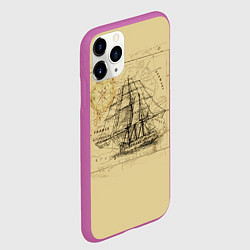 Чехол iPhone 11 Pro матовый Старая карта и корабль, цвет: 3D-фиолетовый — фото 2