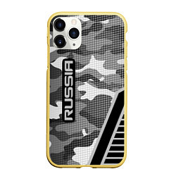 Чехол iPhone 11 Pro матовый Russia: Grey Camo, цвет: 3D-желтый