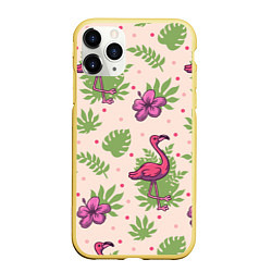 Чехол iPhone 11 Pro матовый Цветочные фламинго