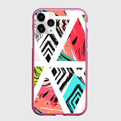 Чехол iPhone 11 Pro матовый Тропическое ассорти, цвет: 3D-малиновый