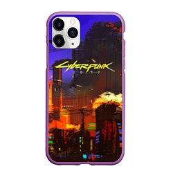 Чехол iPhone 11 Pro матовый Cyberpunk 2077: Night City, цвет: 3D-фиолетовый