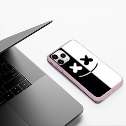 Чехол iPhone 11 Pro матовый Marshmello: Black & White, цвет: 3D-розовый — фото 2