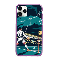 Чехол iPhone 11 Pro матовый Ronaldo lightning, цвет: 3D-фиолетовый