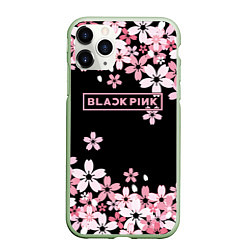 Чехол iPhone 11 Pro матовый Black Pink: Pink Sakura, цвет: 3D-салатовый