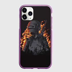 Чехол iPhone 11 Pro матовый PUBG: Flame Soldier, цвет: 3D-фиолетовый