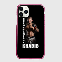 Чехол iPhone 11 Pro матовый Хабиб: Дагестанский борец, цвет: 3D-малиновый