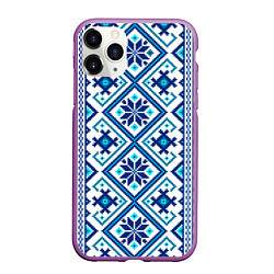 Чехол iPhone 11 Pro матовый Орнамент Руси: синий, цвет: 3D-фиолетовый