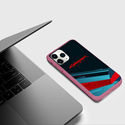 Чехол iPhone 11 Pro матовый Cyberpunk 2077: Geometry, цвет: 3D-малиновый — фото 2