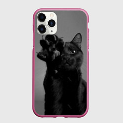 Чехол iPhone 11 Pro матовый Черный котик, цвет: 3D-малиновый