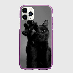 Чехол iPhone 11 Pro матовый Черный котик, цвет: 3D-фиолетовый