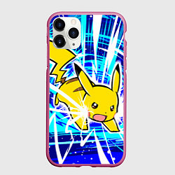 Чехол iPhone 11 Pro матовый Пикачу бежит с молниями, цвет: 3D-малиновый
