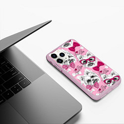 Чехол iPhone 11 Pro матовый Я люблю своего Йорка, цвет: 3D-розовый — фото 2