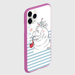 Чехол iPhone 11 Pro матовый Белый бегемот моряк, цвет: 3D-фиолетовый — фото 2