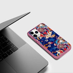 Чехол iPhone 11 Pro матовый Экзотический орнамент, цвет: 3D-малиновый — фото 2