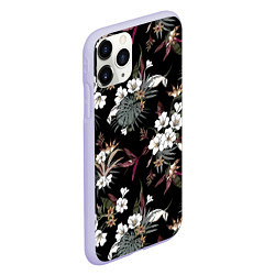 Чехол iPhone 11 Pro матовый Белые цветы в темноте, цвет: 3D-светло-сиреневый — фото 2