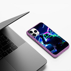 Чехол iPhone 11 Pro матовый Marshmello: Neon DJ, цвет: 3D-фиолетовый — фото 2