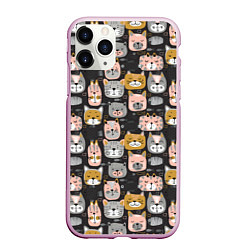 Чехол iPhone 11 Pro матовый Коты и рыбки, цвет: 3D-розовый