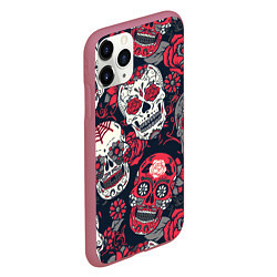 Чехол iPhone 11 Pro матовый Мексиканские черепа, цвет: 3D-малиновый — фото 2