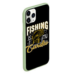 Чехол iPhone 11 Pro матовый Fishing is my Cardio, цвет: 3D-салатовый — фото 2