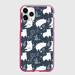 Чехол iPhone 11 Pro матовый Белые медведи, цвет: 3D-малиновый
