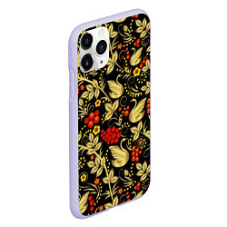 Чехол iPhone 11 Pro матовый Хохлома золотые лебеди, цвет: 3D-светло-сиреневый — фото 2