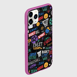 Чехол iPhone 11 Pro матовый Баскетбол коллаж, цвет: 3D-фиолетовый — фото 2