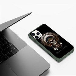 Чехол iPhone 11 Pro матовый Череп с роучем, цвет: 3D-темно-зеленый — фото 2