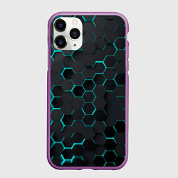 Чехол iPhone 11 Pro матовый Мелкие нано соты, цвет: 3D-фиолетовый