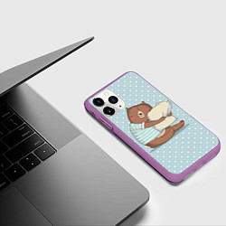 Чехол iPhone 11 Pro матовый Сонный мишка с подушкой, цвет: 3D-фиолетовый — фото 2