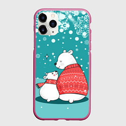 Чехол iPhone 11 Pro матовый North bear, цвет: 3D-малиновый