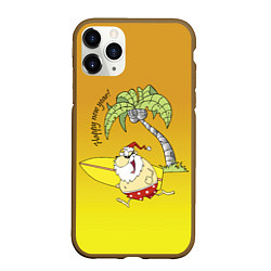 Чехол iPhone 11 Pro матовый Happy New Year - Santa on the beach, цвет: 3D-коричневый