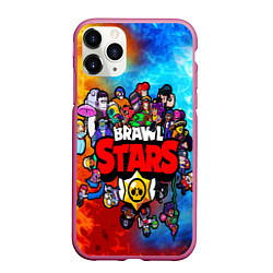 Чехол iPhone 11 Pro матовый BrawlStars All heroes, цвет: 3D-малиновый