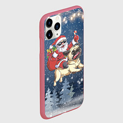 Чехол iPhone 11 Pro матовый Санта едет на мопсе, цвет: 3D-малиновый — фото 2