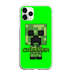 Чехол iPhone 11 Pro матовый MINECRAFT CREEPER, цвет: 3D-белый