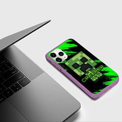 Чехол iPhone 11 Pro матовый MINECRAFT CREEPER, цвет: 3D-фиолетовый — фото 2