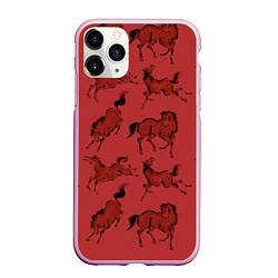 Чехол iPhone 11 Pro матовый Красные кони, цвет: 3D-розовый