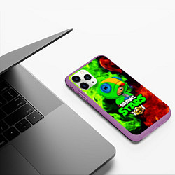 Чехол iPhone 11 Pro матовый BRAWL STARS LEON, цвет: 3D-фиолетовый — фото 2