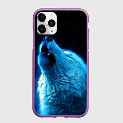 Чехол iPhone 11 Pro матовый Волк воет на луну, цвет: 3D-фиолетовый