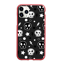 Чехол iPhone 11 Pro матовый Черепа, Молния, Звезды, цвет: 3D-красный