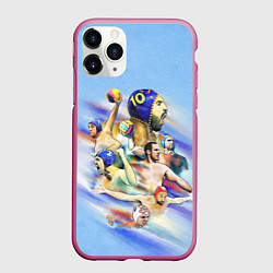 Чехол iPhone 11 Pro матовый Water polo players, цвет: 3D-малиновый