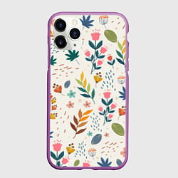 Чехол iPhone 11 Pro матовый Цветочный орнамент, цвет: 3D-фиолетовый