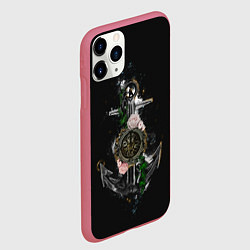 Чехол iPhone 11 Pro матовый Якорь с компасом и цветами, цвет: 3D-малиновый — фото 2