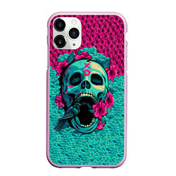 Чехол iPhone 11 Pro матовый Неоновый череп, цвет: 3D-розовый