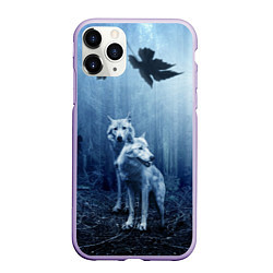 Чехол iPhone 11 Pro матовый Волки в тёмном лесу, цвет: 3D-светло-сиреневый