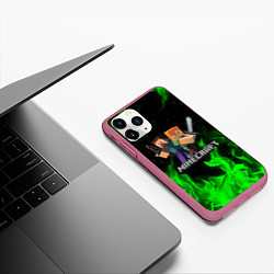 Чехол iPhone 11 Pro матовый MINECRAFT, цвет: 3D-малиновый — фото 2