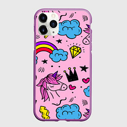 Чехол iPhone 11 Pro матовый Единороги, цвет: 3D-фиолетовый